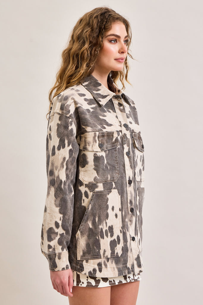 [DAKOTA] Cow Print Oversized Shacket