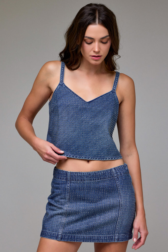 [REBEL] Medium Wash Super Soft Embellished Tank Top