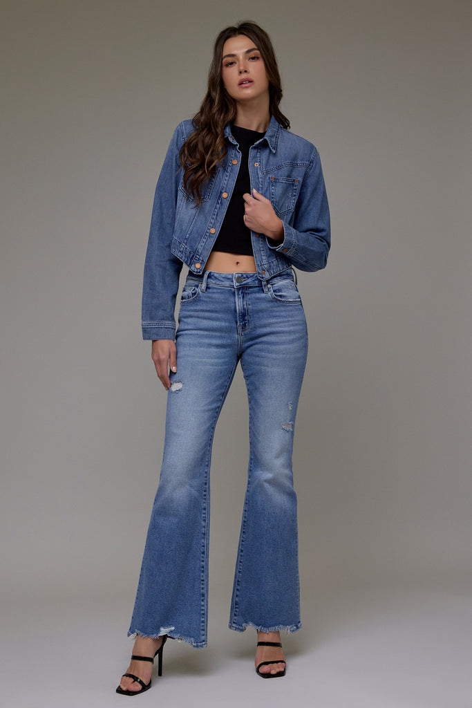 [REBEL] Medium Wash Super Soft Cropped Jacket