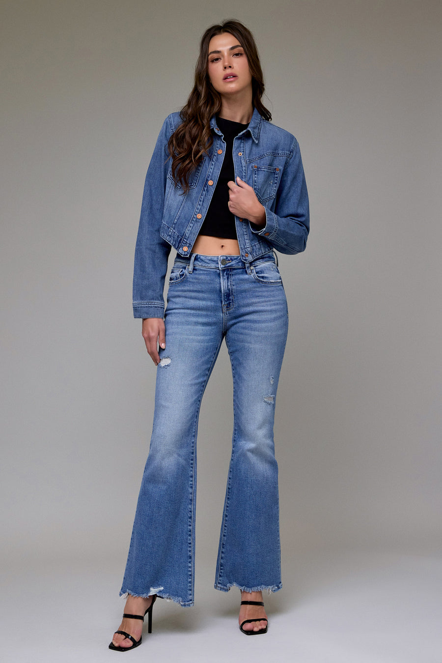 Medium Light Grinded Stretch Mid Rise 33" Inseam Flare