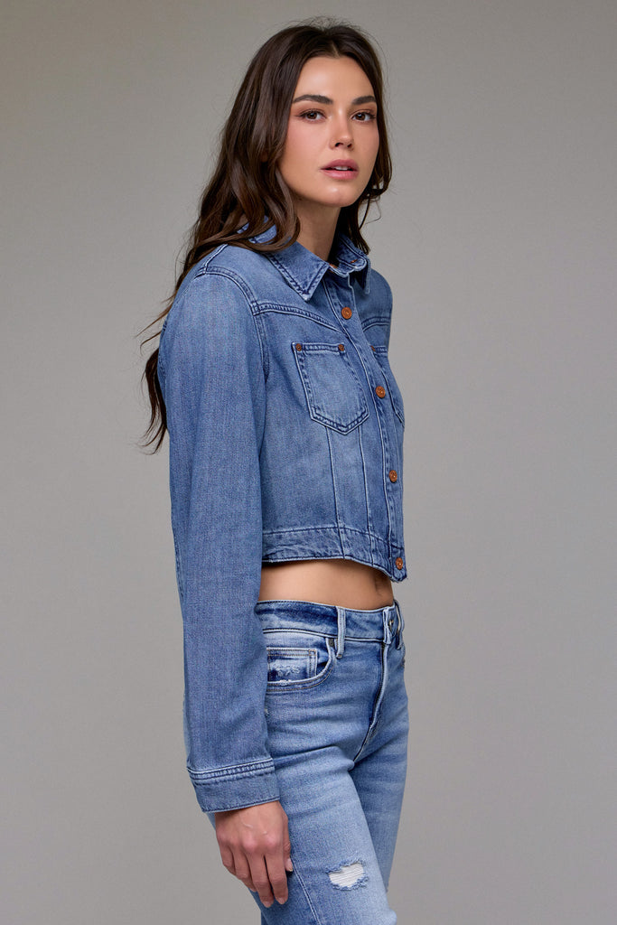 [REBEL] Medium Wash Super Soft Cropped Jacket