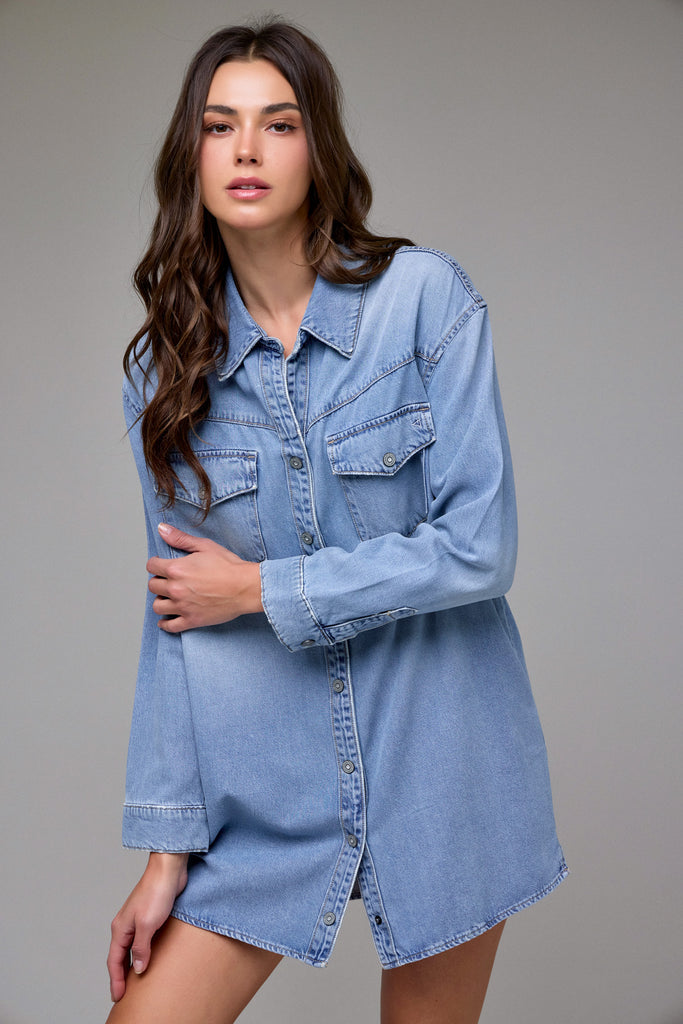 [ABBEY] Light Wash Super Soft Oversized Shirt Dress