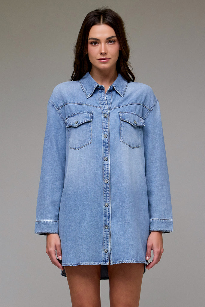 [ABBEY] Light Wash Super Soft Oversized Shirt Dress