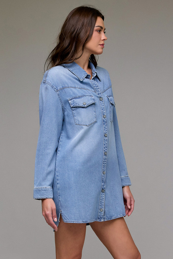 [ABBEY] Light Wash Super Soft Oversized Shirt Dress
