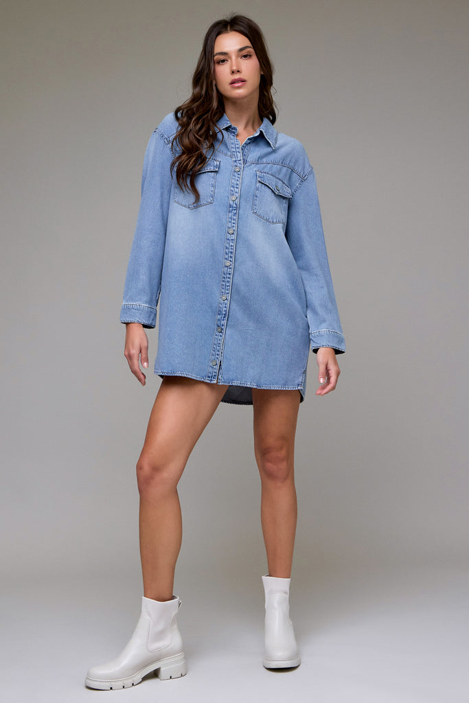 [ABBEY] Light Wash Super Soft Oversized Shirt Dress