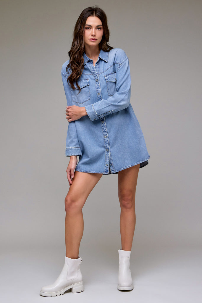 [ABBEY] Light Wash Super Soft Oversized Shirt Dress