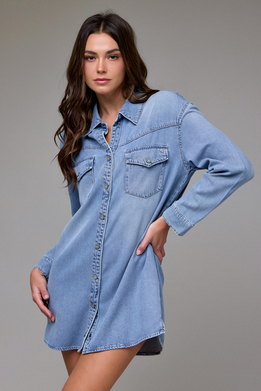 [ABBEY] Light Wash Super Soft Oversized Shirt Dress