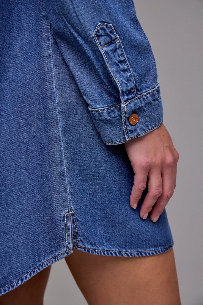 [ABBEY] Medium Wash Super Soft Oversized Shirt Dress