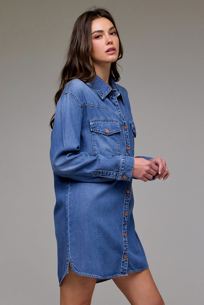 [ABBEY] Medium Wash Super Soft Oversized Shirt Dress
