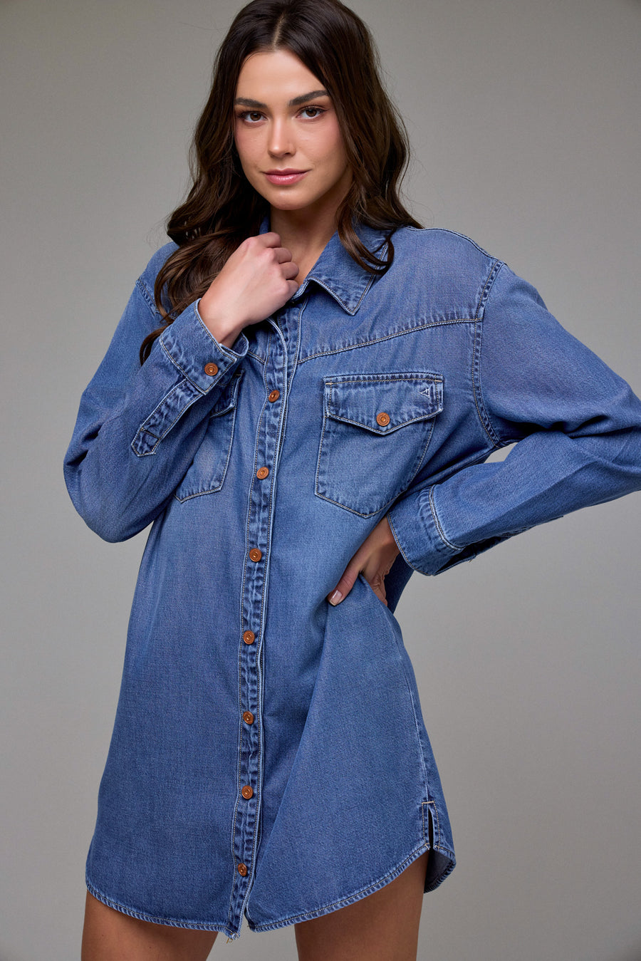 [ABBEY] Medium Wash Super Soft Oversized Shirt Dress