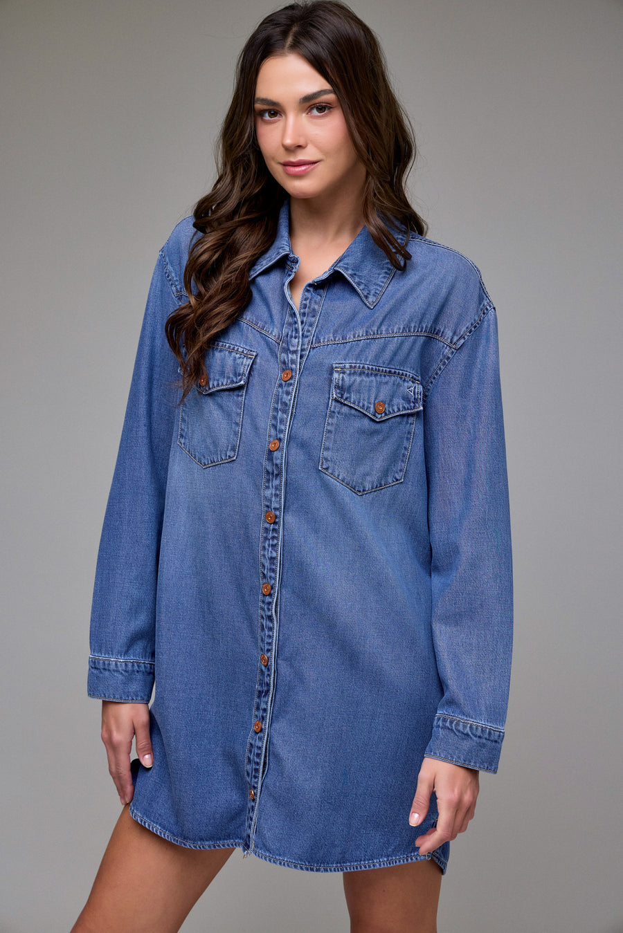 [ABBEY] Medium Wash Super Soft Oversized Shirt Dress