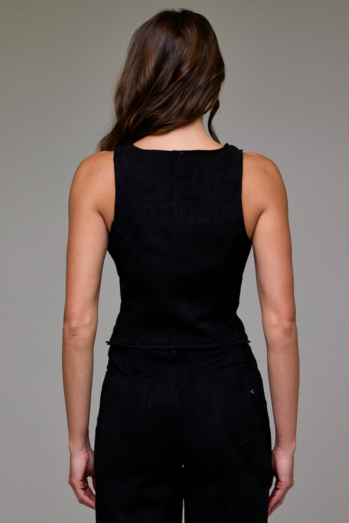 [REBEL] Black Suede Bodycon Front Zipper Top