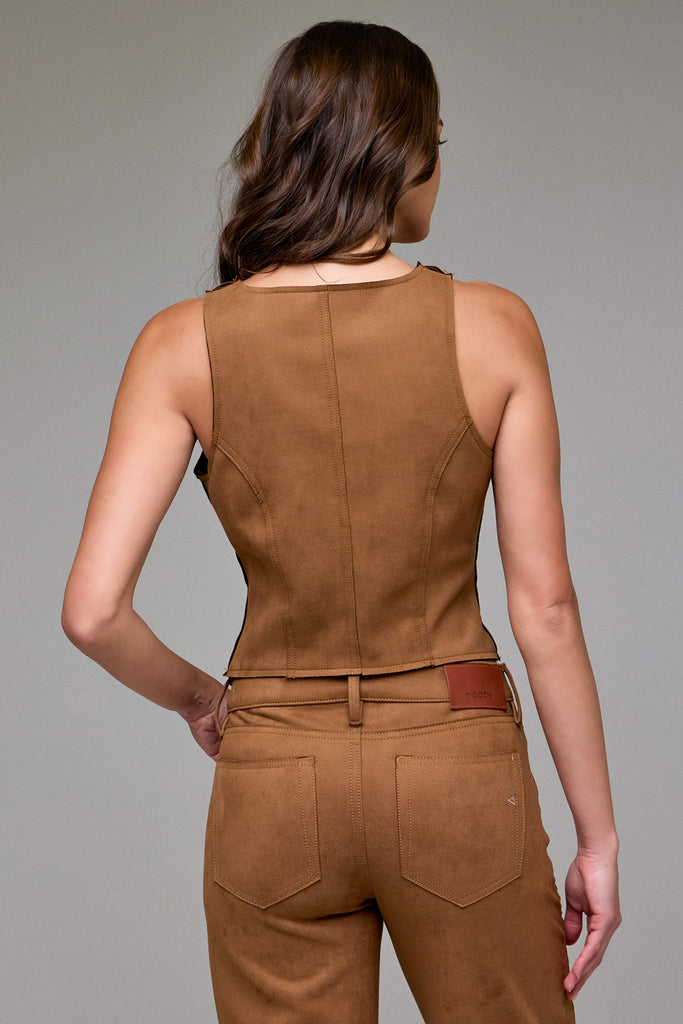 [REBEL] Caramel Suede Bodycon Front Zipper Top