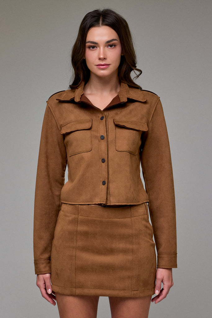 [ABBEY] Caramel Suede Button-up Shirt