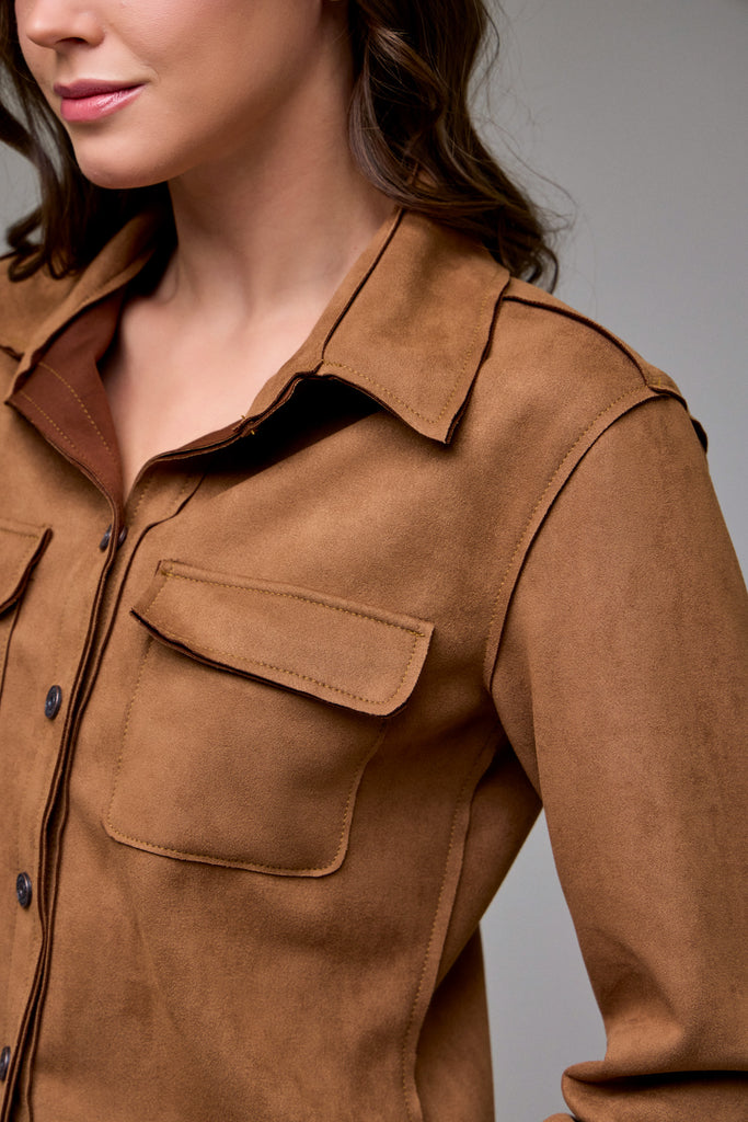 [ABBEY] Caramel Suede Button-up Shirt
