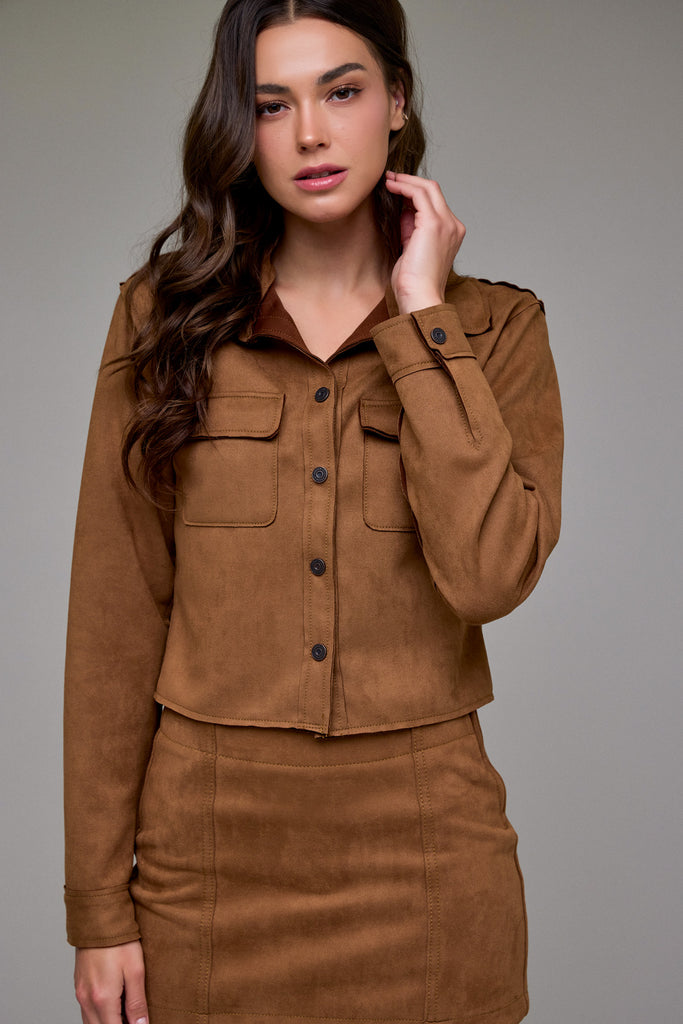 [ABBEY] Caramel Suede Button-up Shirt