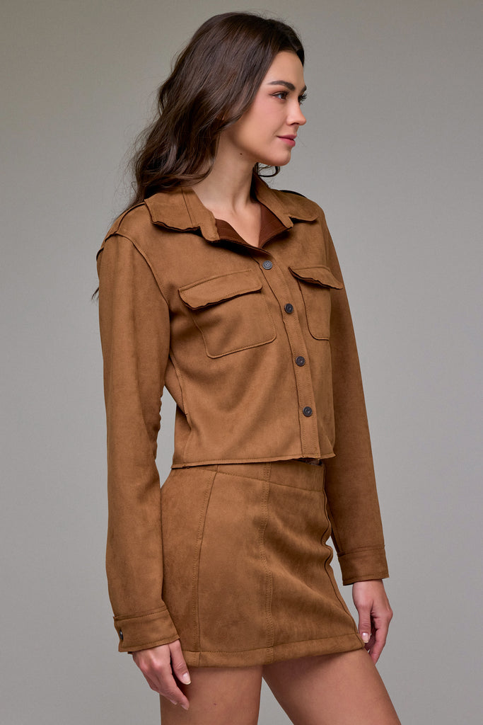 [ABBEY] Caramel Suede Button-up Shirt