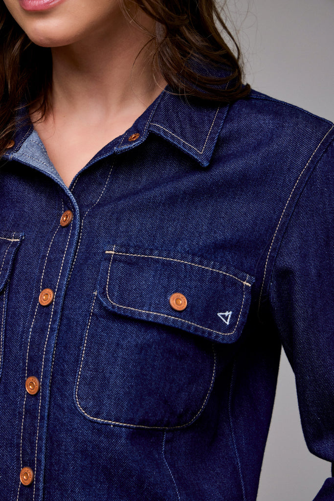 [ABBEY] Rinse Wash Tapered Button-up Shirt