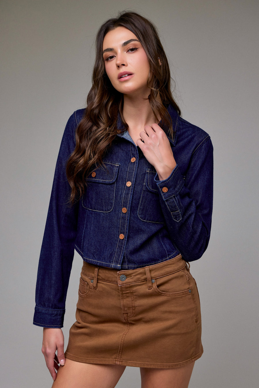 [ABBEY] Rinse Wash Tapered Button-up Shirt