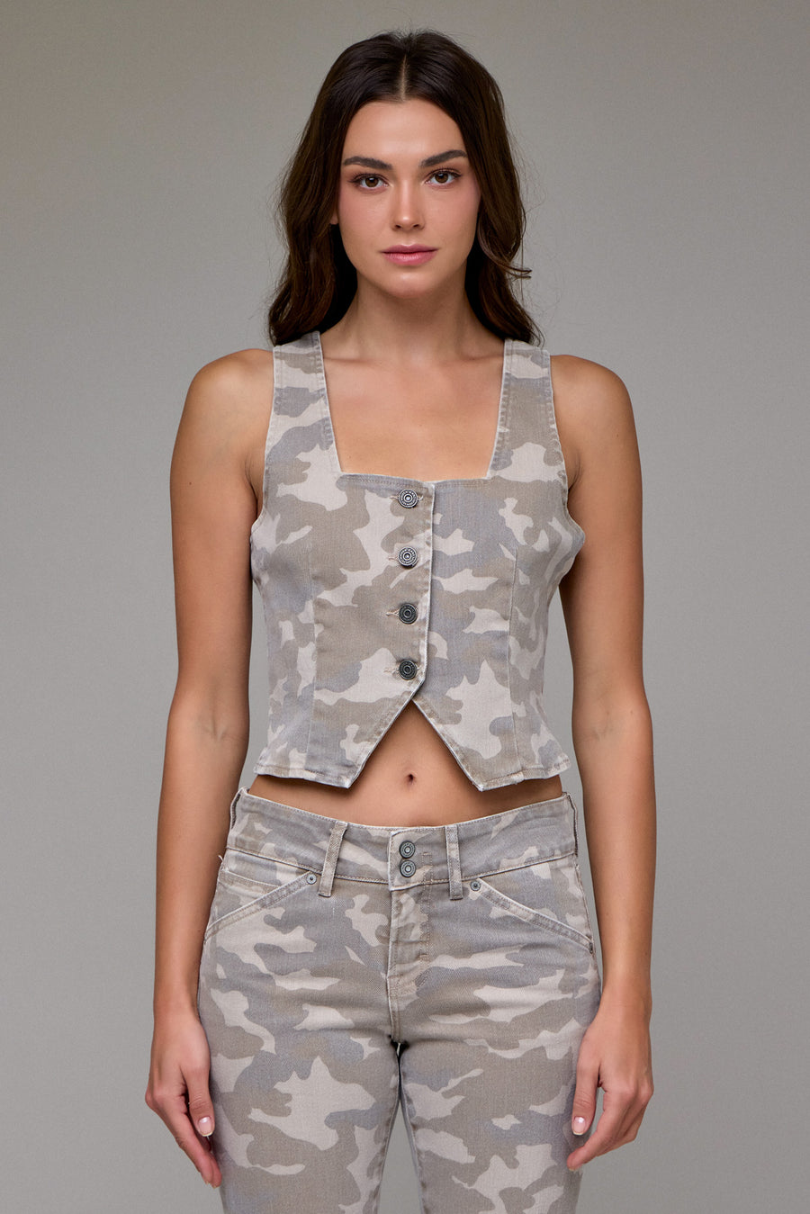 [REBEL] Tan Camo Button Up Tank