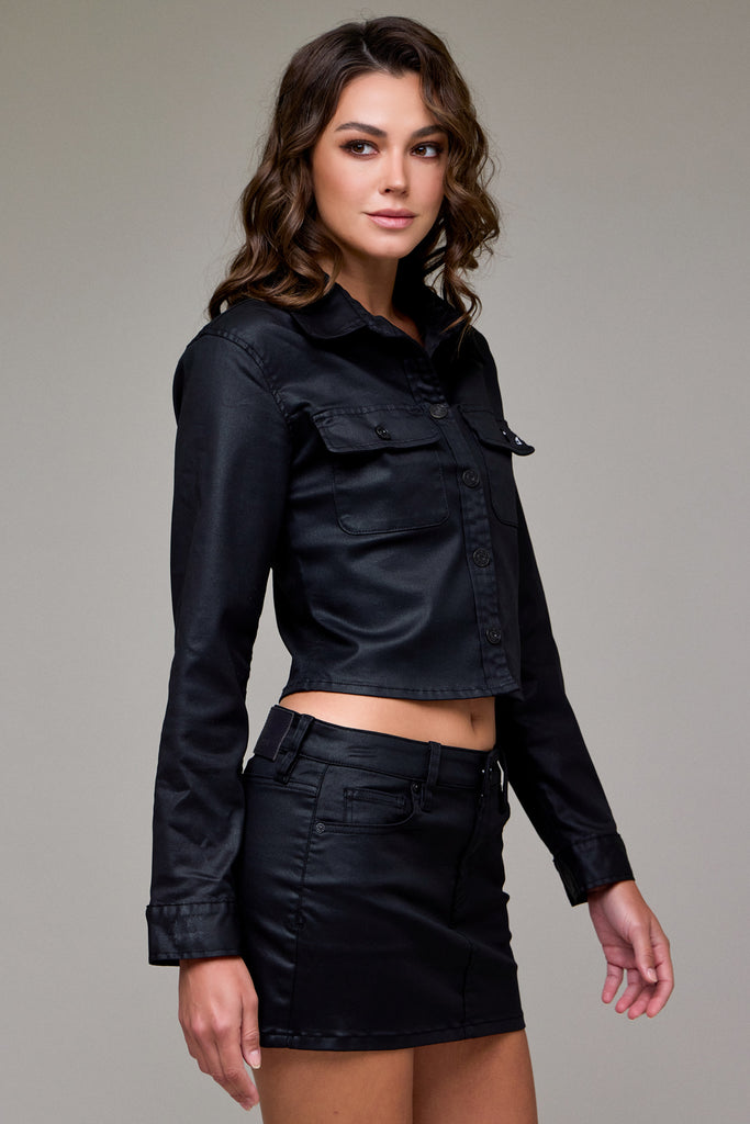 [PEYTON] Coated Fitted Button Up Shirt