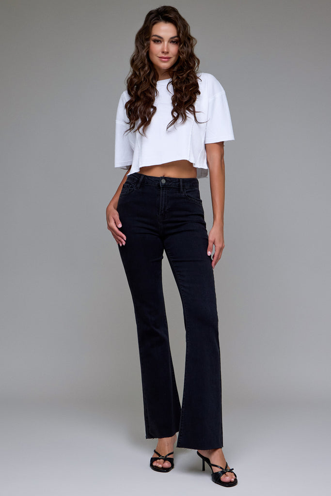 [HAPPI] Jet Black 33" Inseam Raw Hem Flare