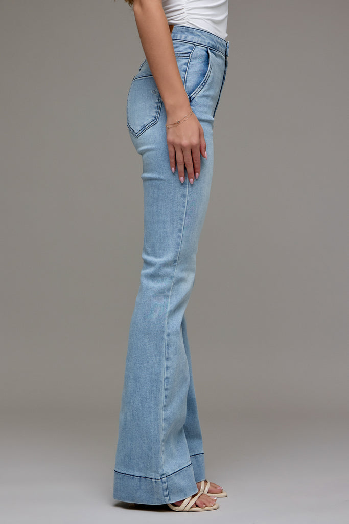 [HAPPI] Light Wash High Rise Extended Waistband 33" Inseam Flare