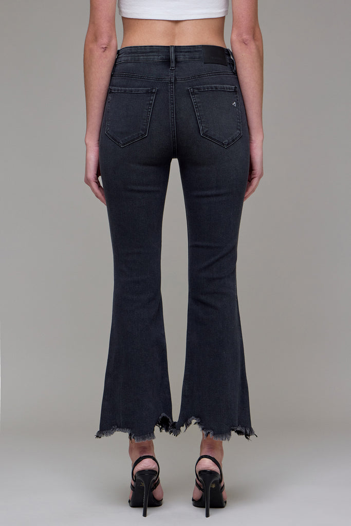 [HAPPI] Black Frayed Hem Cropped Flare