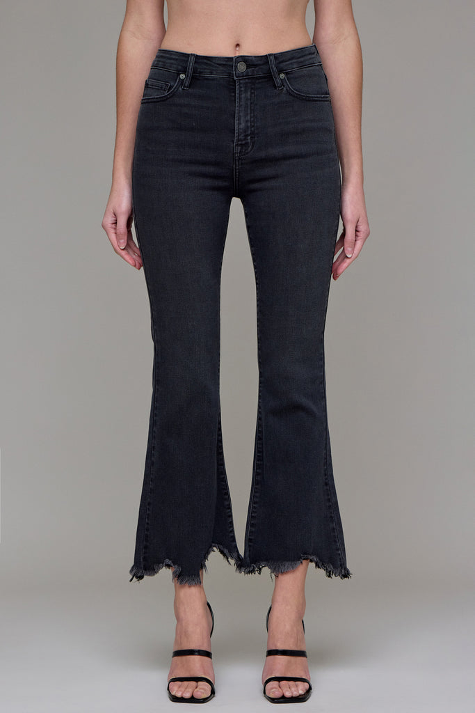 [HAPPI] Black Frayed Hem Cropped Flare