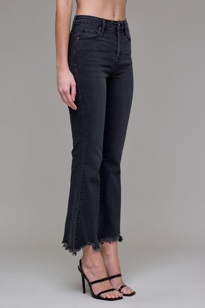 [HAPPI] Black Frayed Hem Cropped Flare