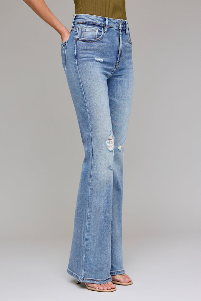[HAPPI] Medium Light Distressed Stretch Flare