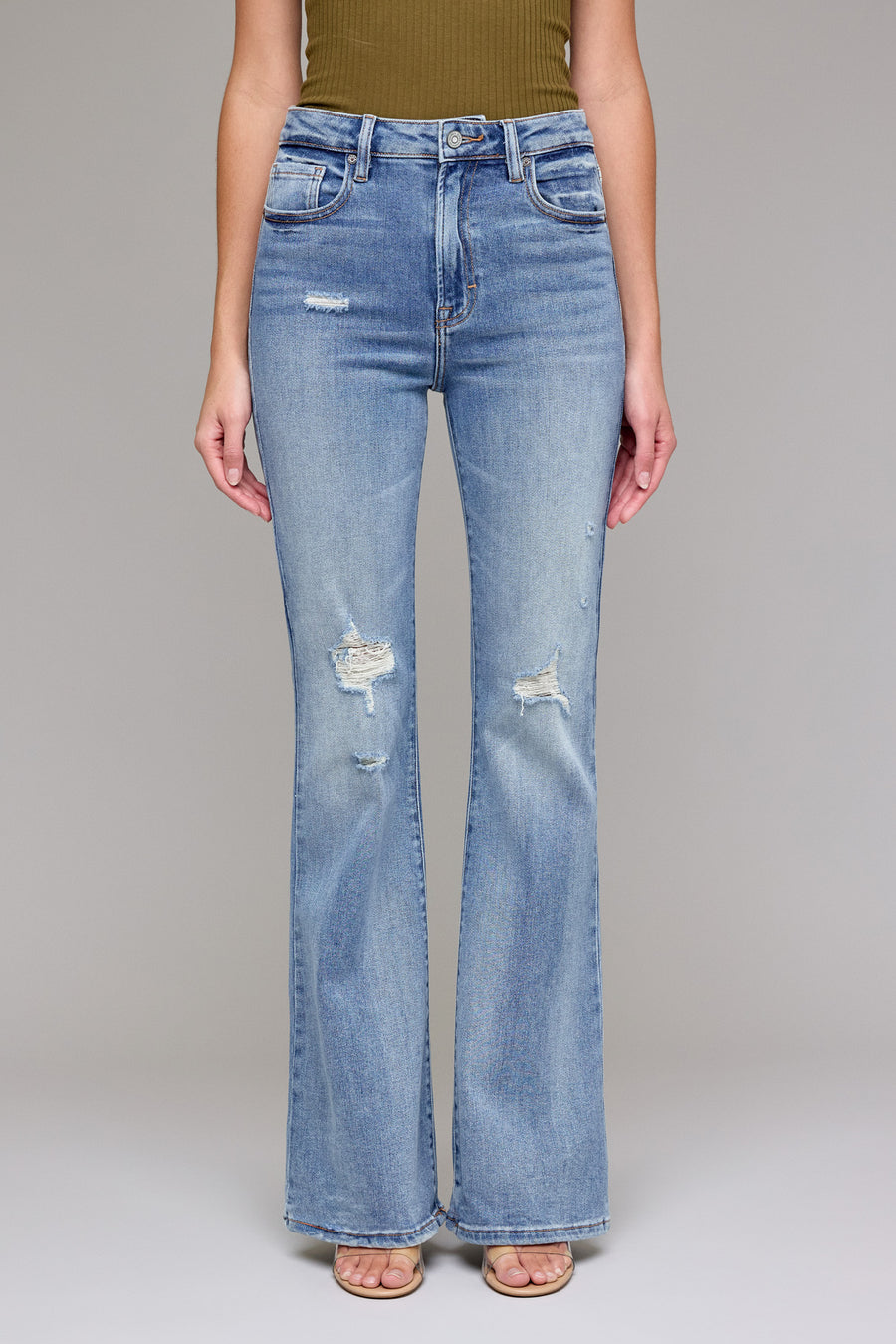 [HAPPI] Medium Light Distressed Stretch Flare