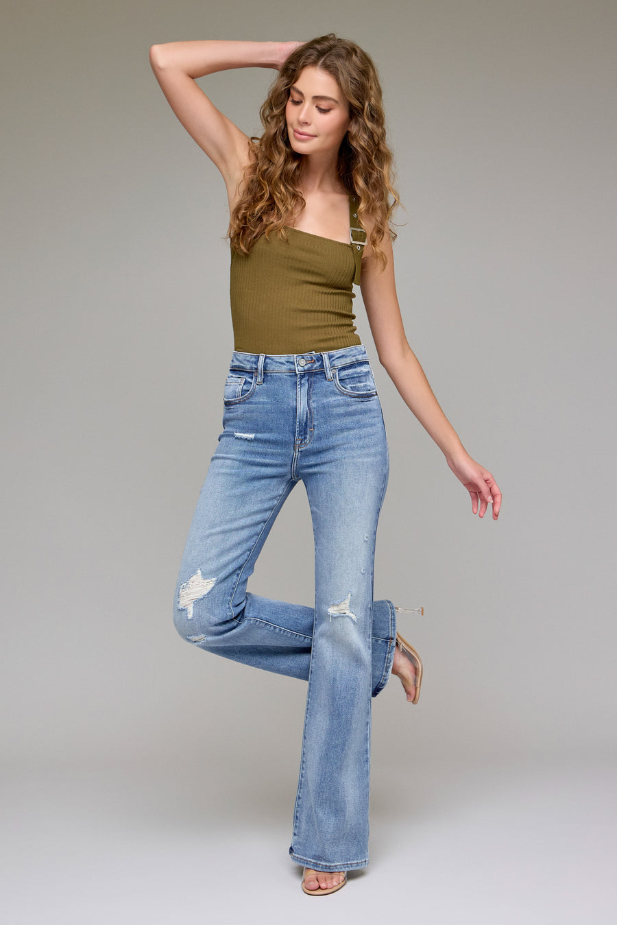 [HAPPI] Medium Light Distressed Stretch Flare