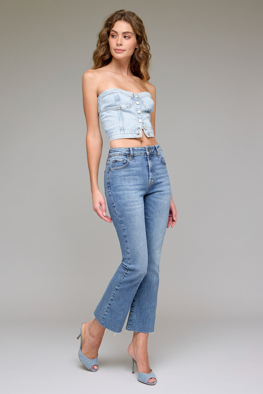Medium Wash Clean Cut 27" Inseam Cropped Flare