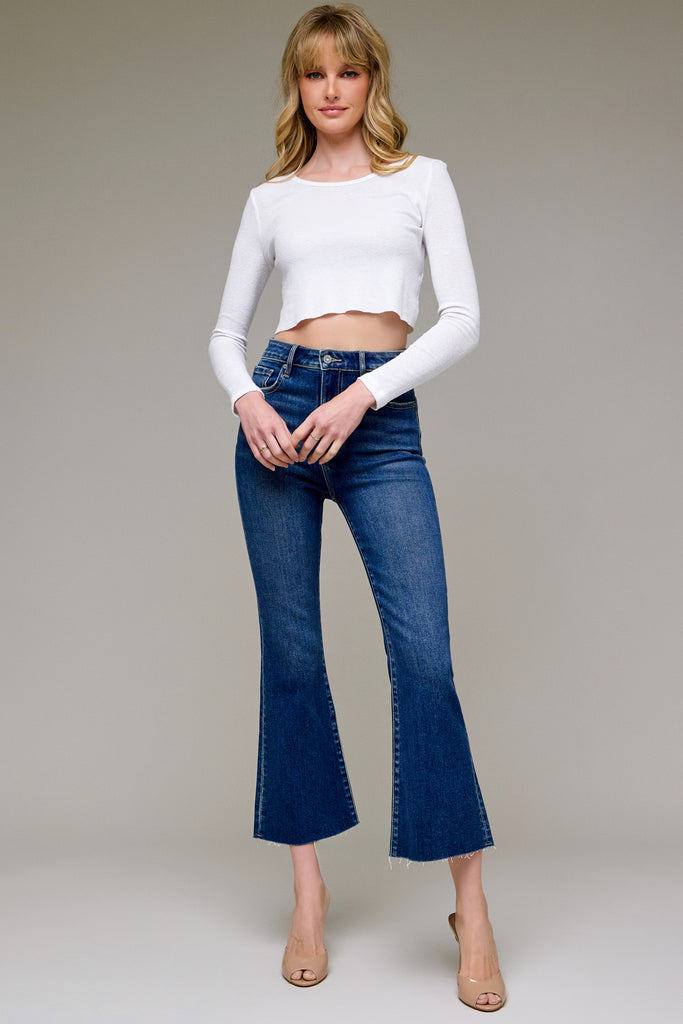 [HAPPI] Dark Wash Clean Cropped Flare
