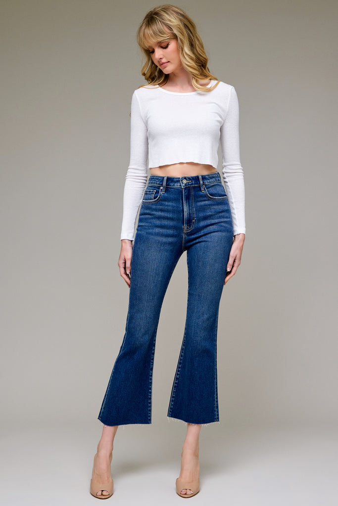 [HAPPI] Dark Wash Clean Cropped Flare