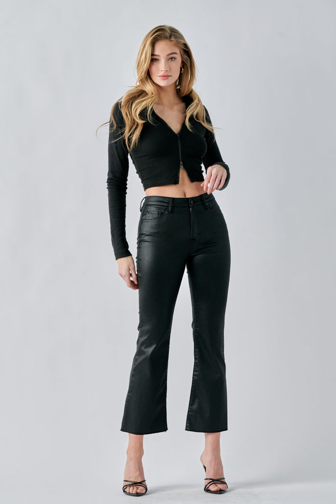 [HAPPI] Black Coated Cropped Flare