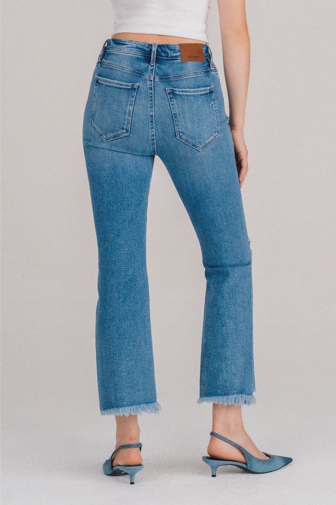 [HAPPI] MEDIUM LIGHT SLIT KNEE STEP HEM CROPPED FLARE