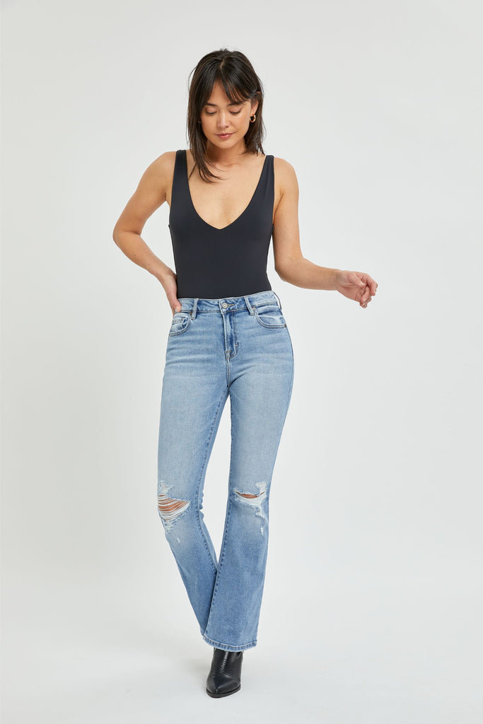 [REBEL] MEDIUM LIGHT DISTRESSED STRETCH 31" FLARE
