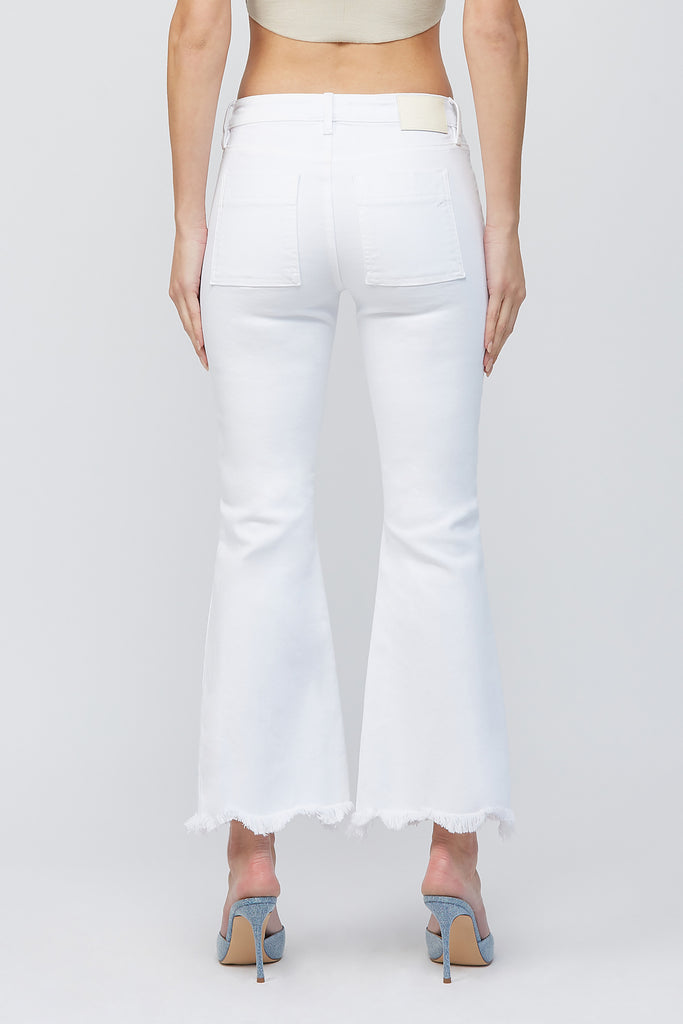 [HAPPI] White Cargo Pocket Cropped Flare