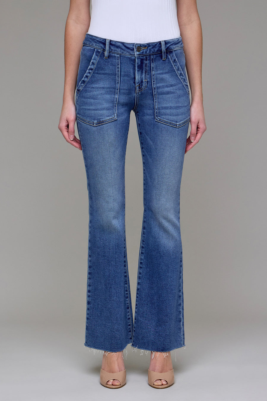[HAPPI] Medium Dark Mid Rise Utility Pocket Flare