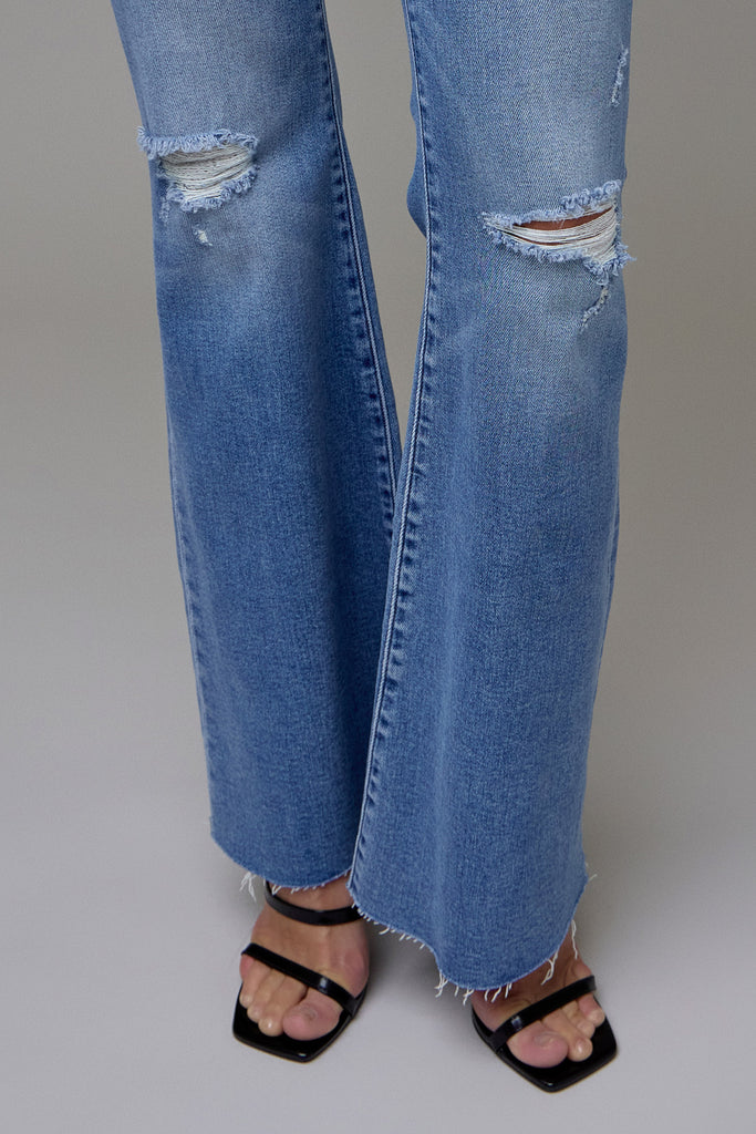 Medium Wash Knee Distressed Stretch 33" Flare