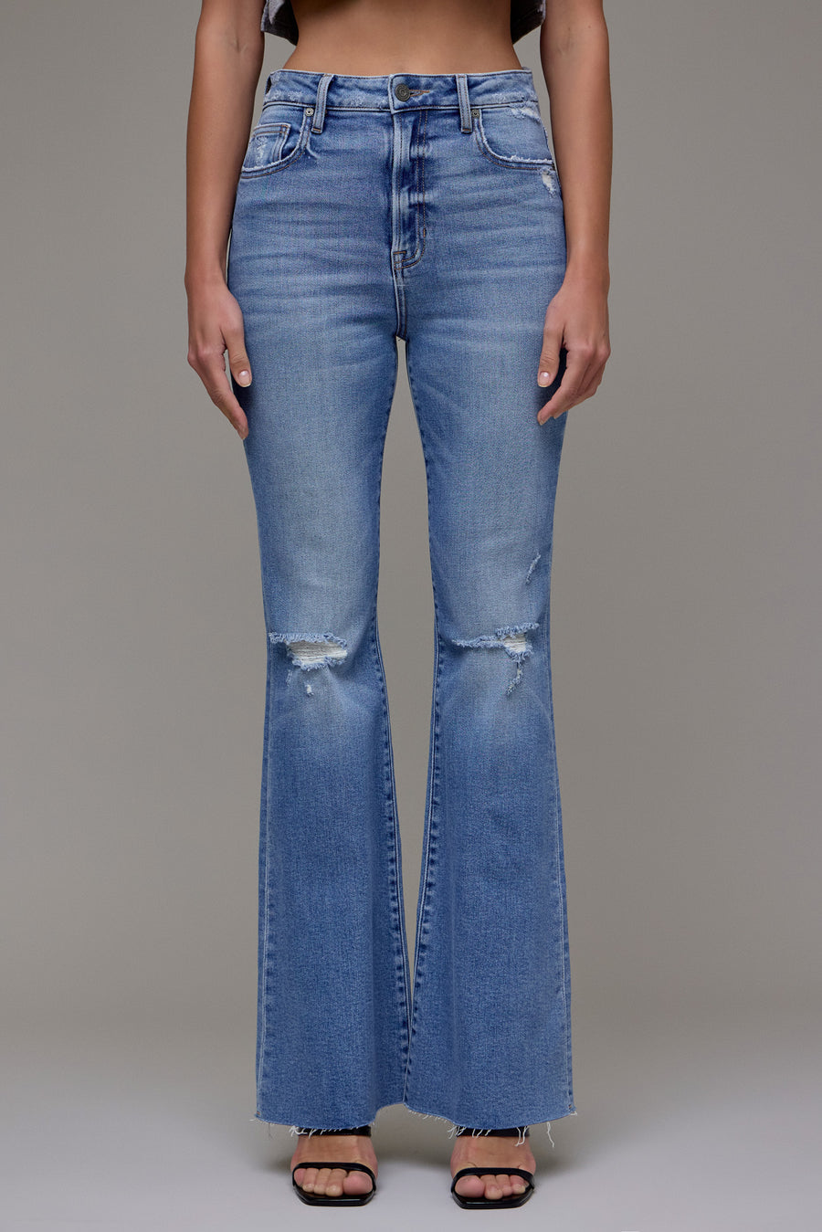 Medium Wash Knee Distressed Stretch 33" Flare