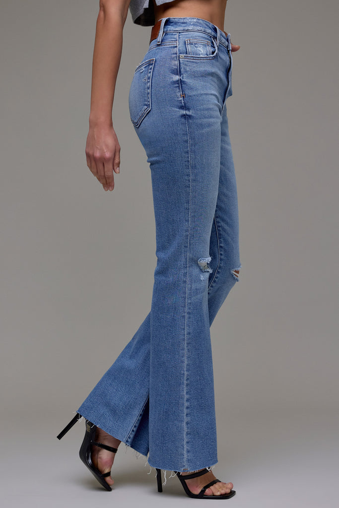 Medium Wash Knee Distressed Stretch 33" Flare