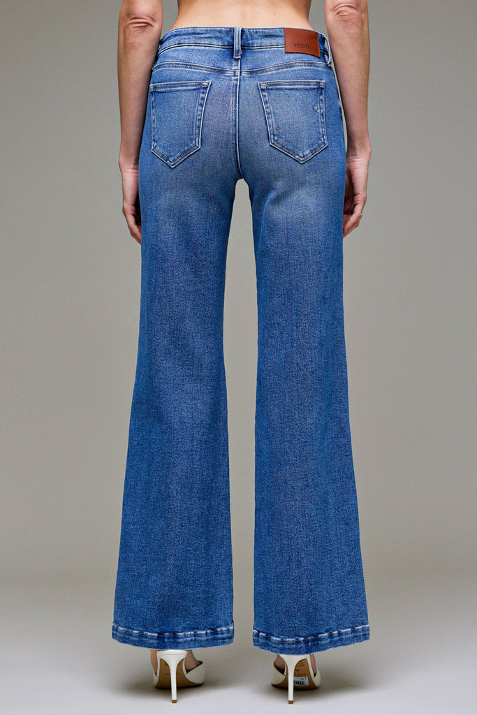 [HAPPI] Dark Wash Pintuck Mid Rise Comfort Flare