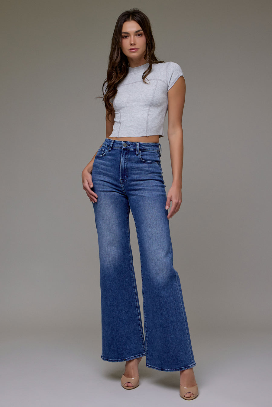 [HAPPI] Dark Wash High Rise Stretch 33" Inseam Comfort Flare