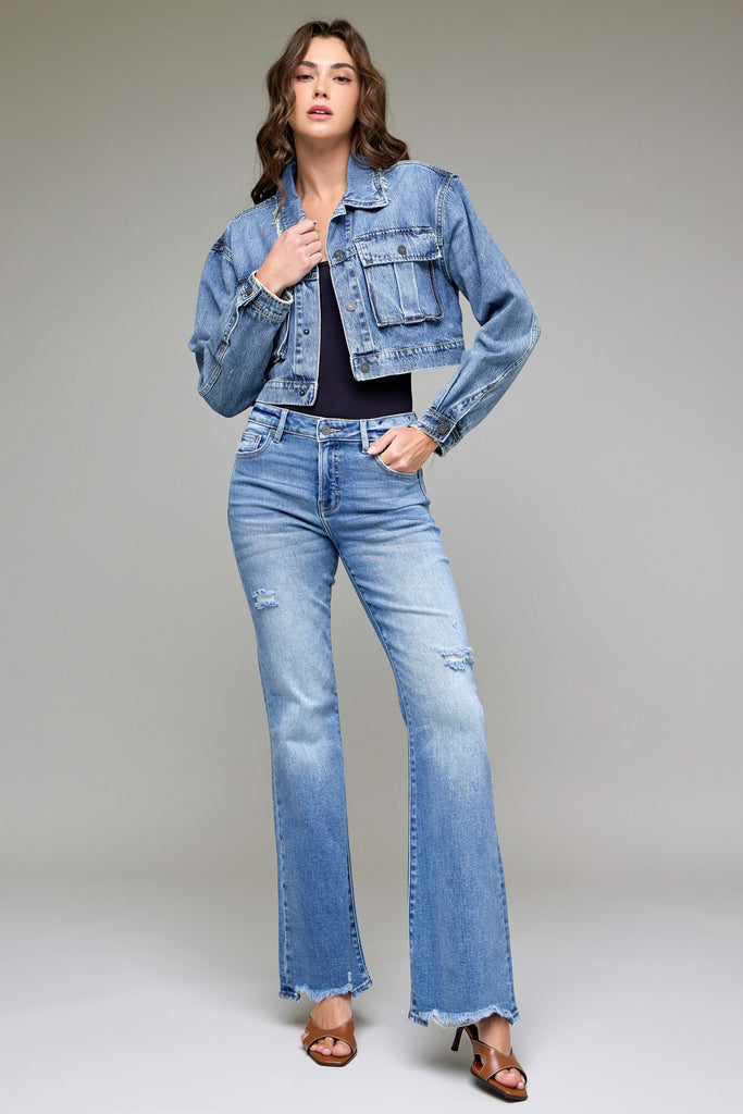 [REBEL] MEDIUM WASH CROPPED CARGO JACKET