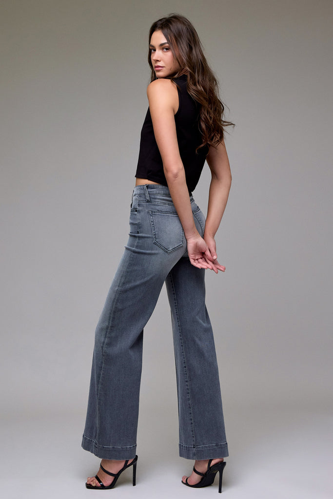 [HAPPI] Grey Wash Pintuck High Rise Comfort Flare