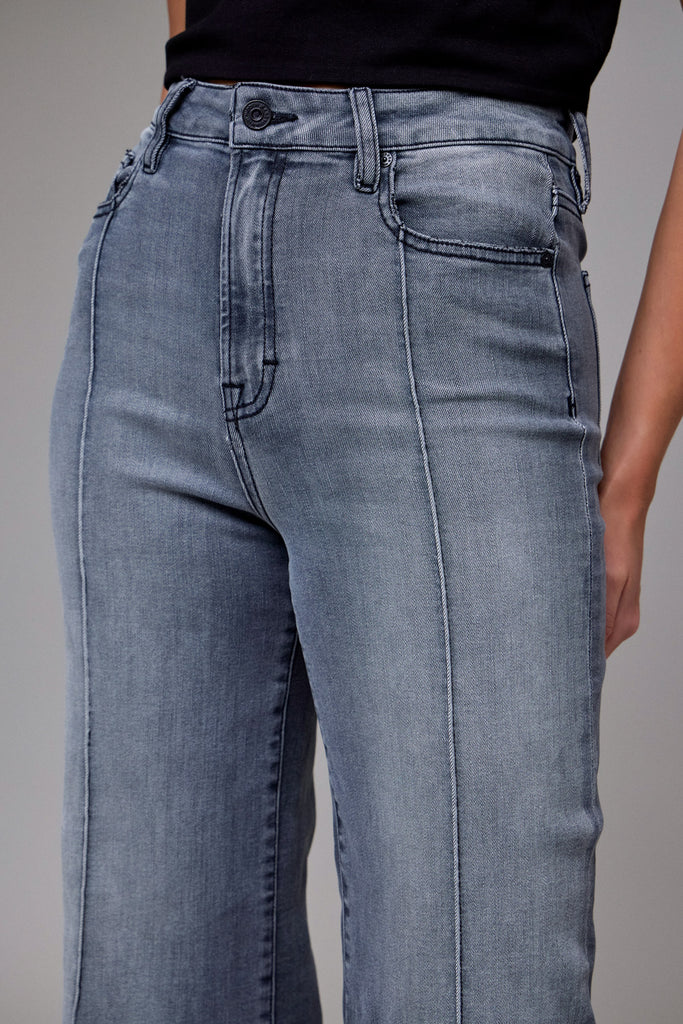 [HAPPI] Grey Wash Pintuck High Rise Comfort Flare