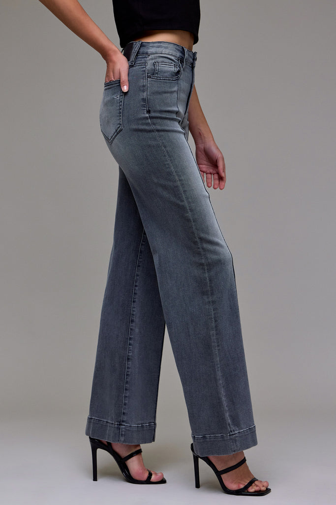 [HAPPI] Grey Wash Pintuck High Rise Comfort Flare